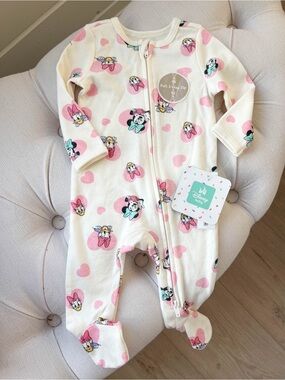 Disney baby | Cream and Pink Daisy & Minnie Footed One-Piece | size 0 - 3 months